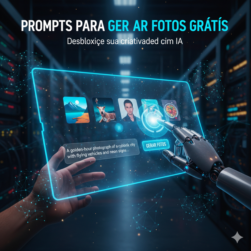 imagem futurista mostrando prompts para gerar fotos