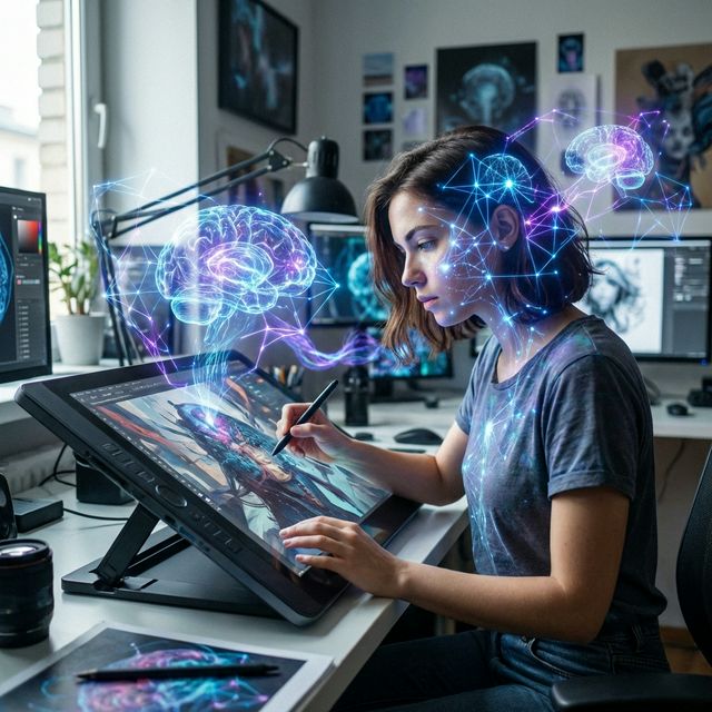Artista digital criando arte com inteligência artificial e GPT