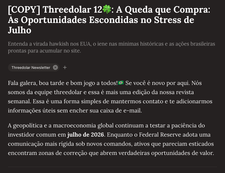 print de um rascunho de newsletter